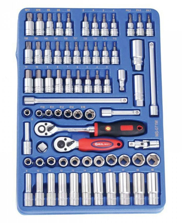 Genius Tools MS-071M 3/8"-os dugókulcs és rátűzőkulcs készlet, metrikus, 71 részes termék fő termékképe
