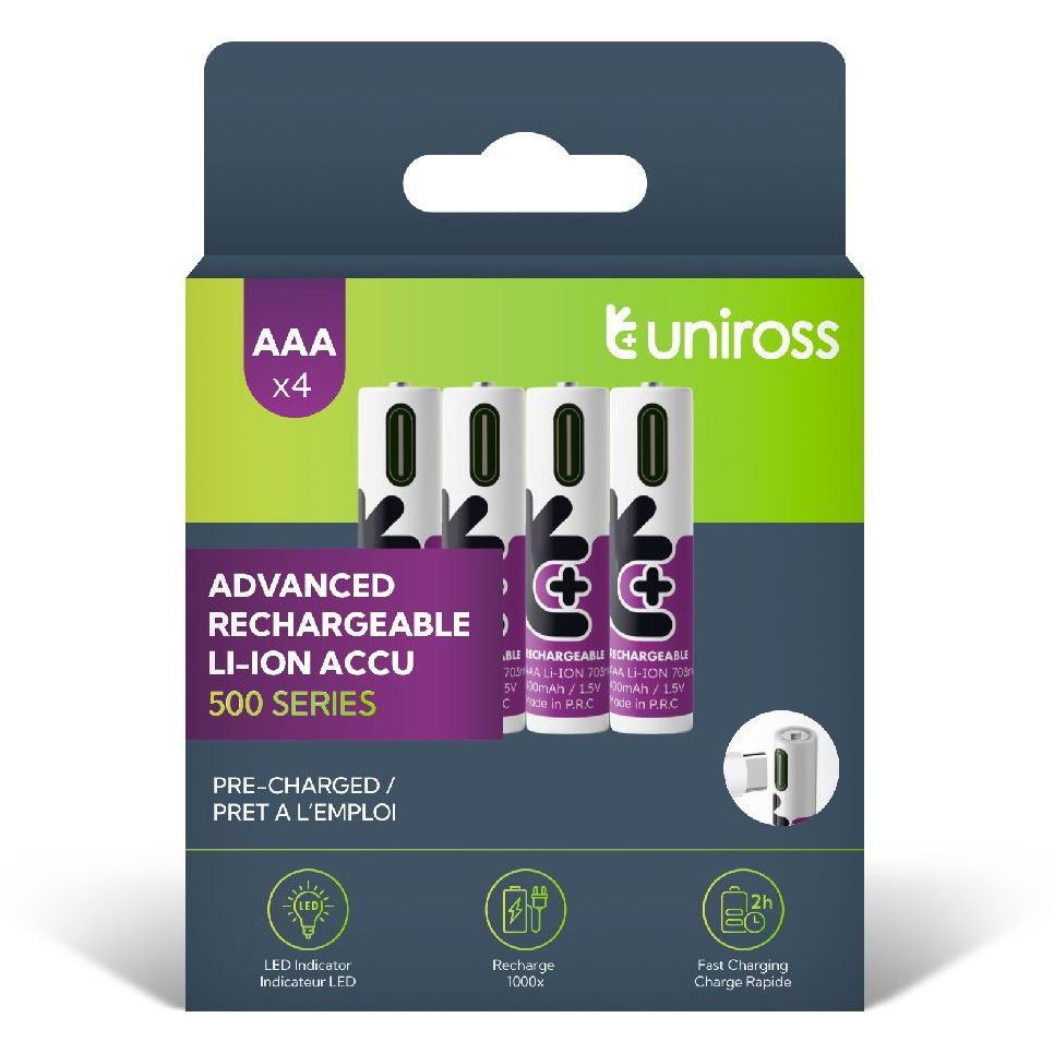 Uniross USB-C 1.5V Li-ion akkumulátor, AAA (micro), 4 db/bliszter termék fő termékképe